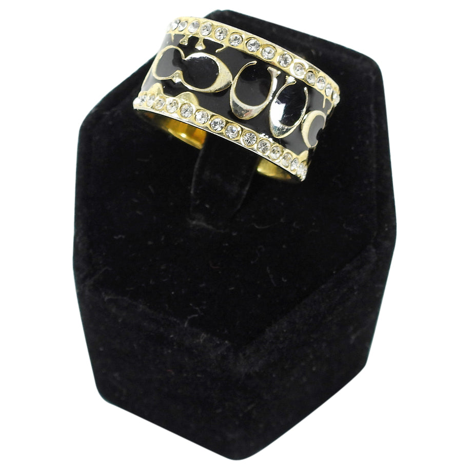 Coach Black Pave Signature Enamel Ring with Rhinestones - 7