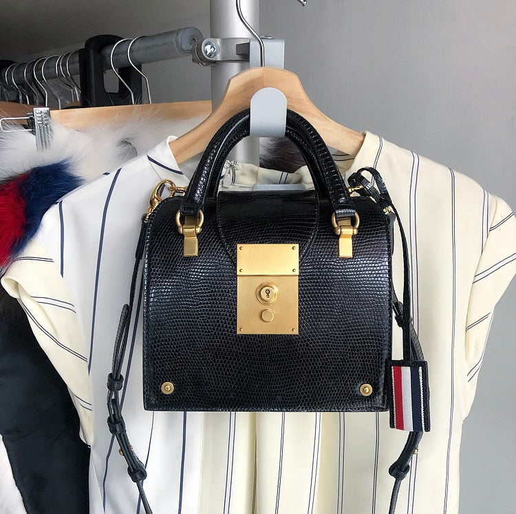 Thom Browne Black Lizard Mini Mrs. Thom Jr. Bag