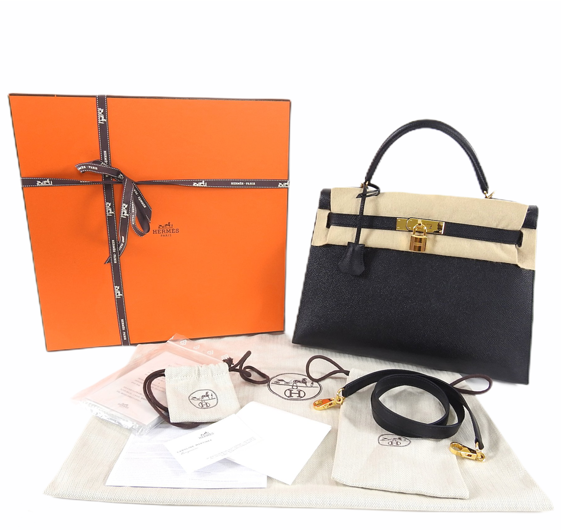 Hermes 2018 Black Epsom Leather Kelly 32 Sellier GHW
