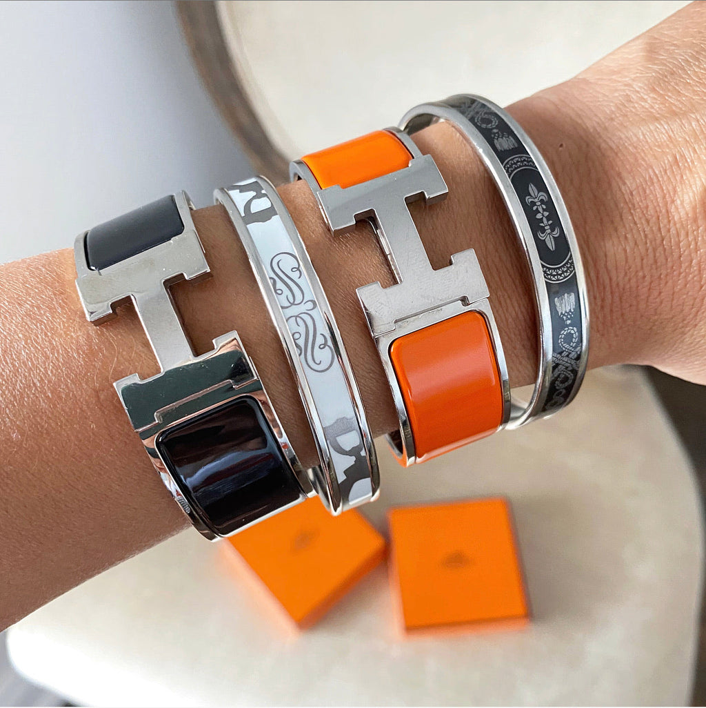Hermes Clic Clac H Orange and Silver Hinged Bracelet - PM