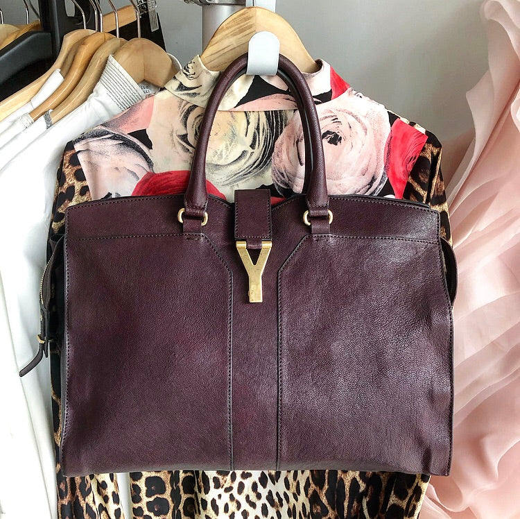 YSL Yves Saint Laurent Plum Cabas Chyc Large Satchell Bag
