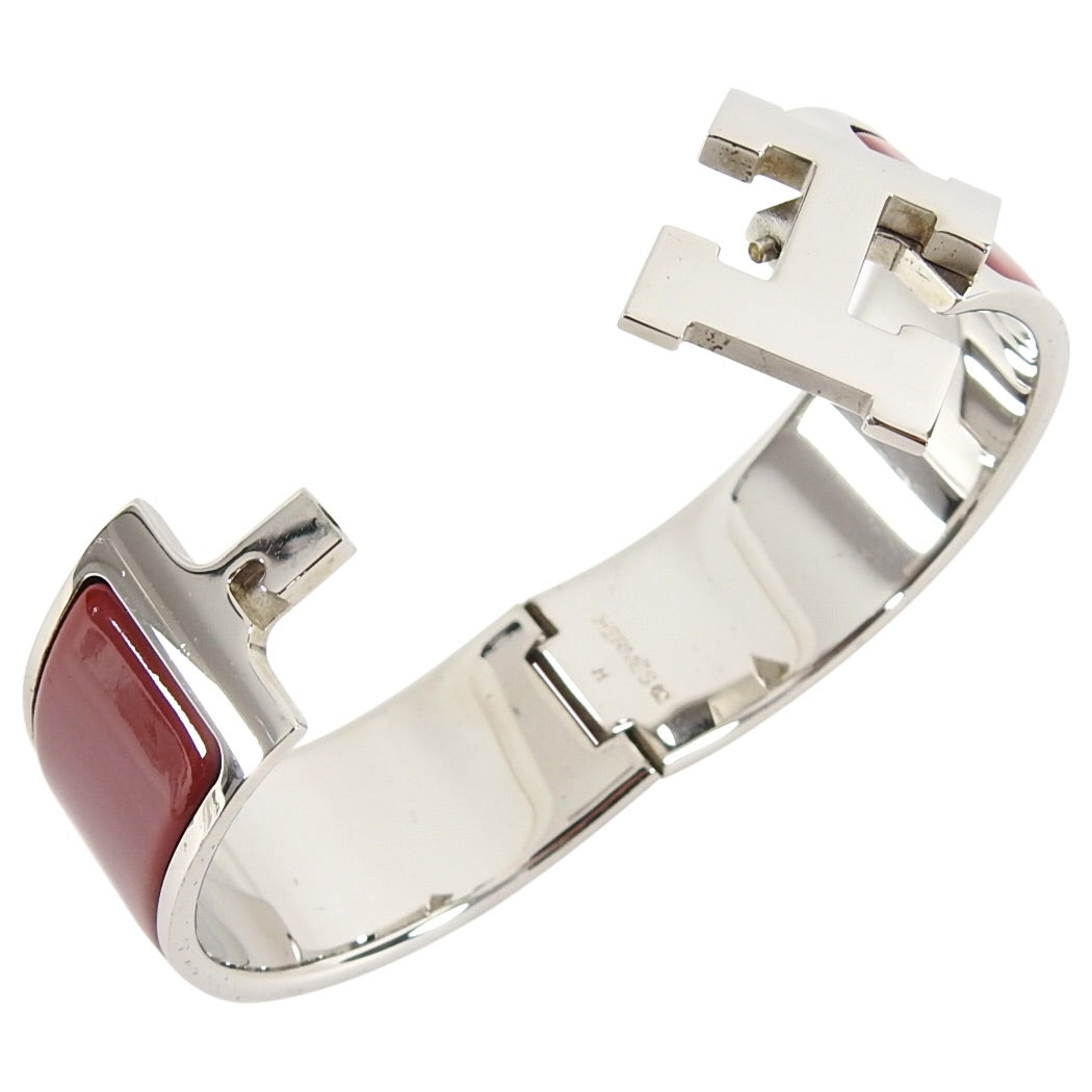 Hermes Red and Silver Clic Clack H Bangle Bracelet