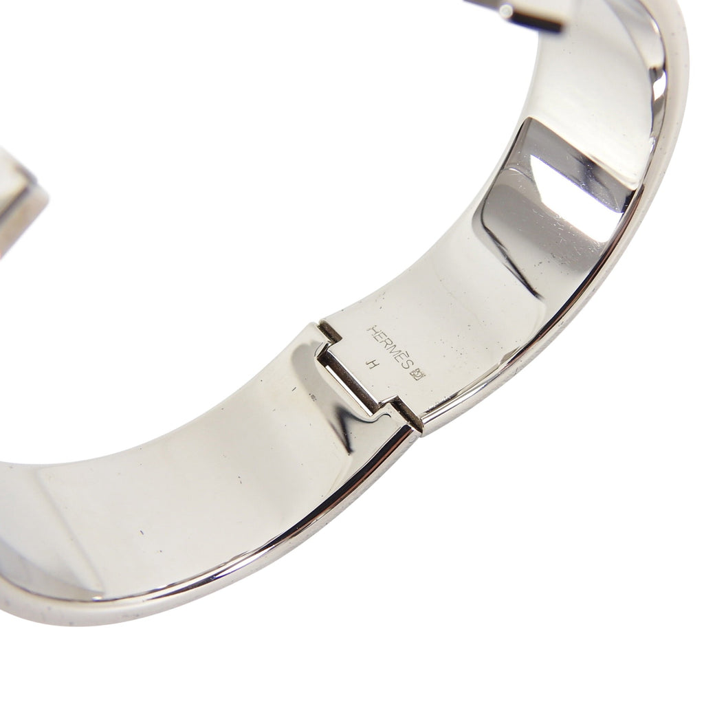 Hermes Red and Silver Clic Clack H Bangle Bracelet