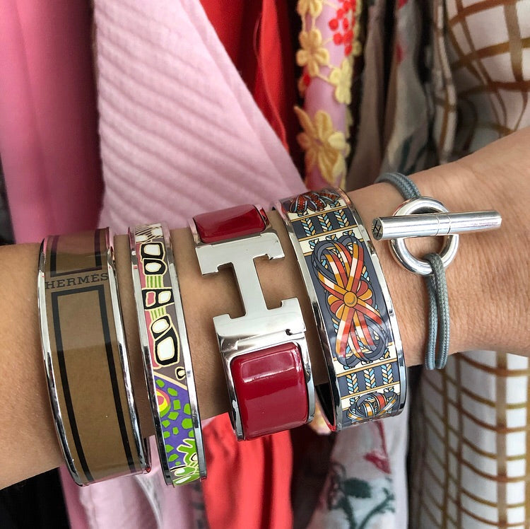 Hermes Red and Silver Clic Clack H Bangle Bracelet