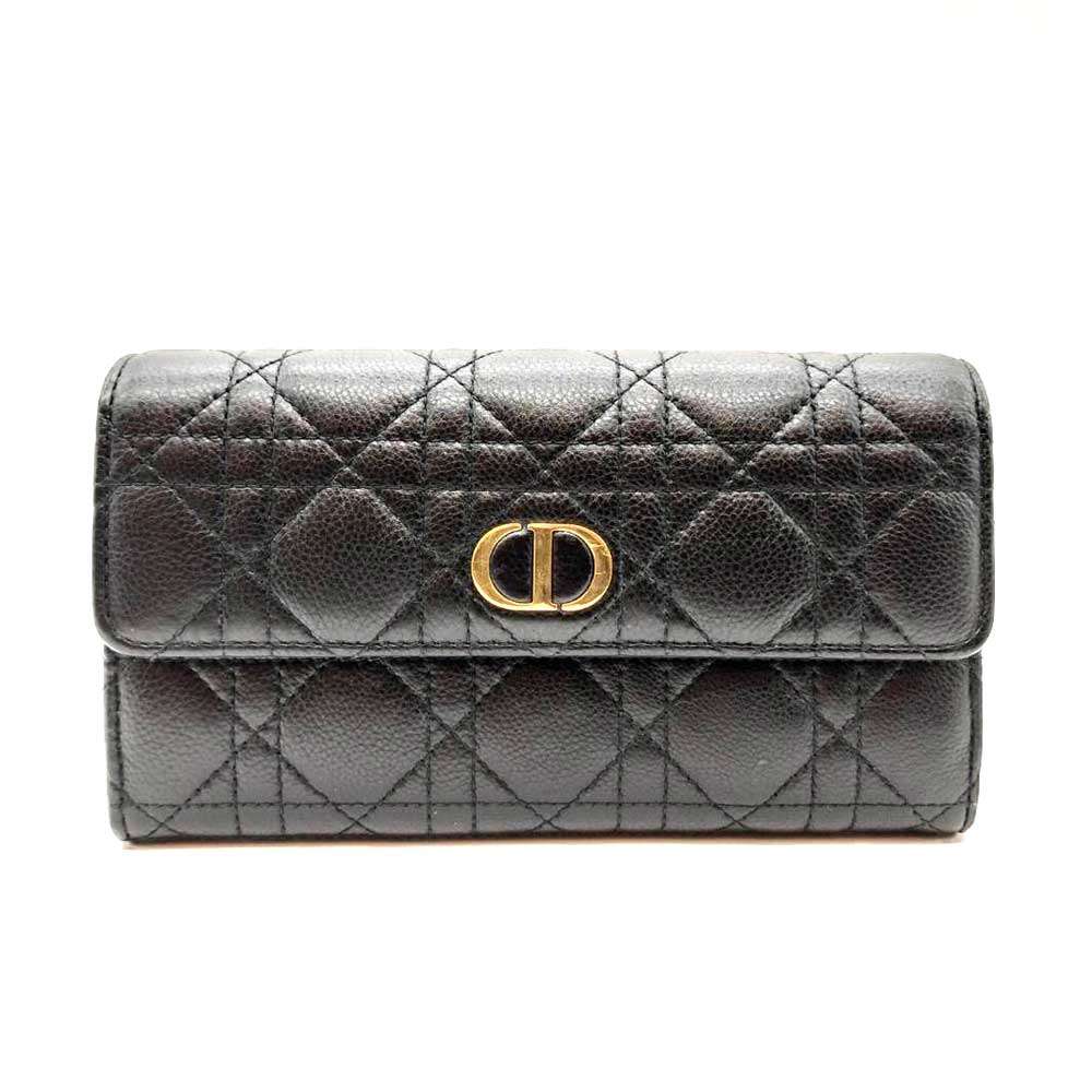 Dior Leather Caro Orchid Long Wallet Black