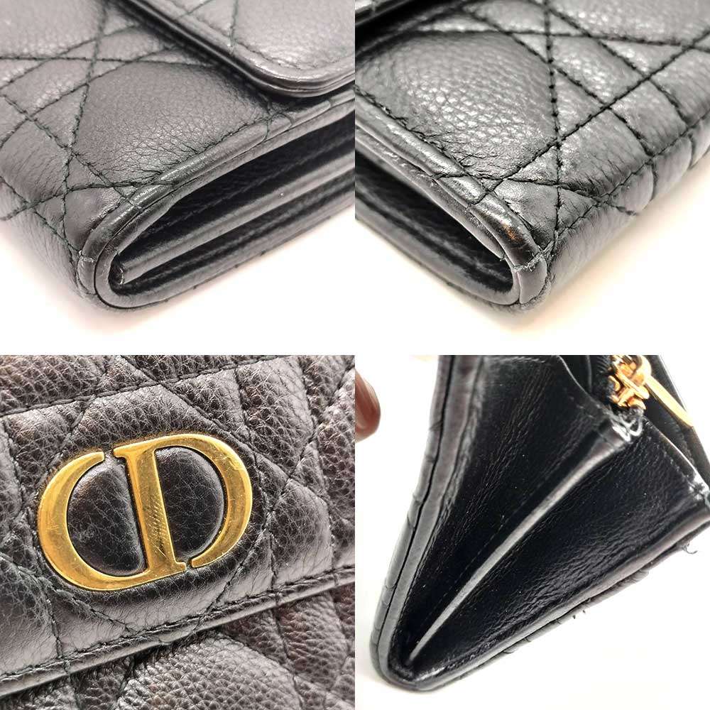 Dior Leather Caro Orchid Long Wallet Black