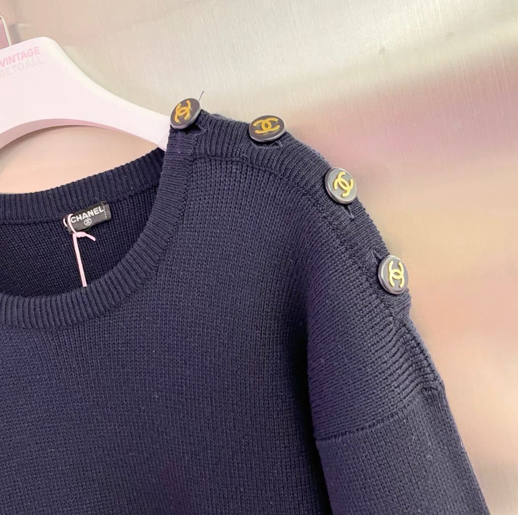 Vintage Chanel navy blue logo dress
