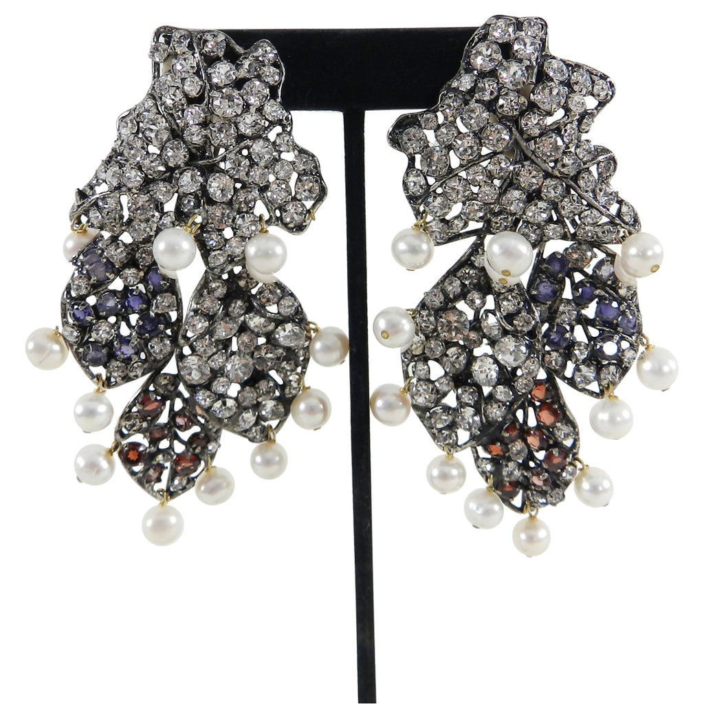 Iradj Moini Crystal and Pearl Segmented Statement Earrings