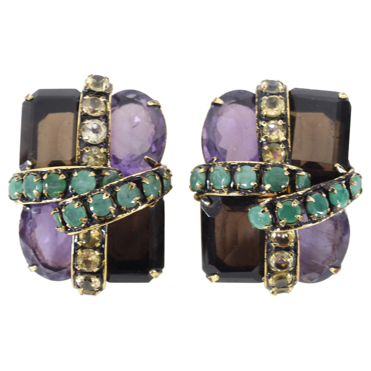 Iradj Moini Large Amethyst Smoky Topaz Citrine Statement Clip Earrings