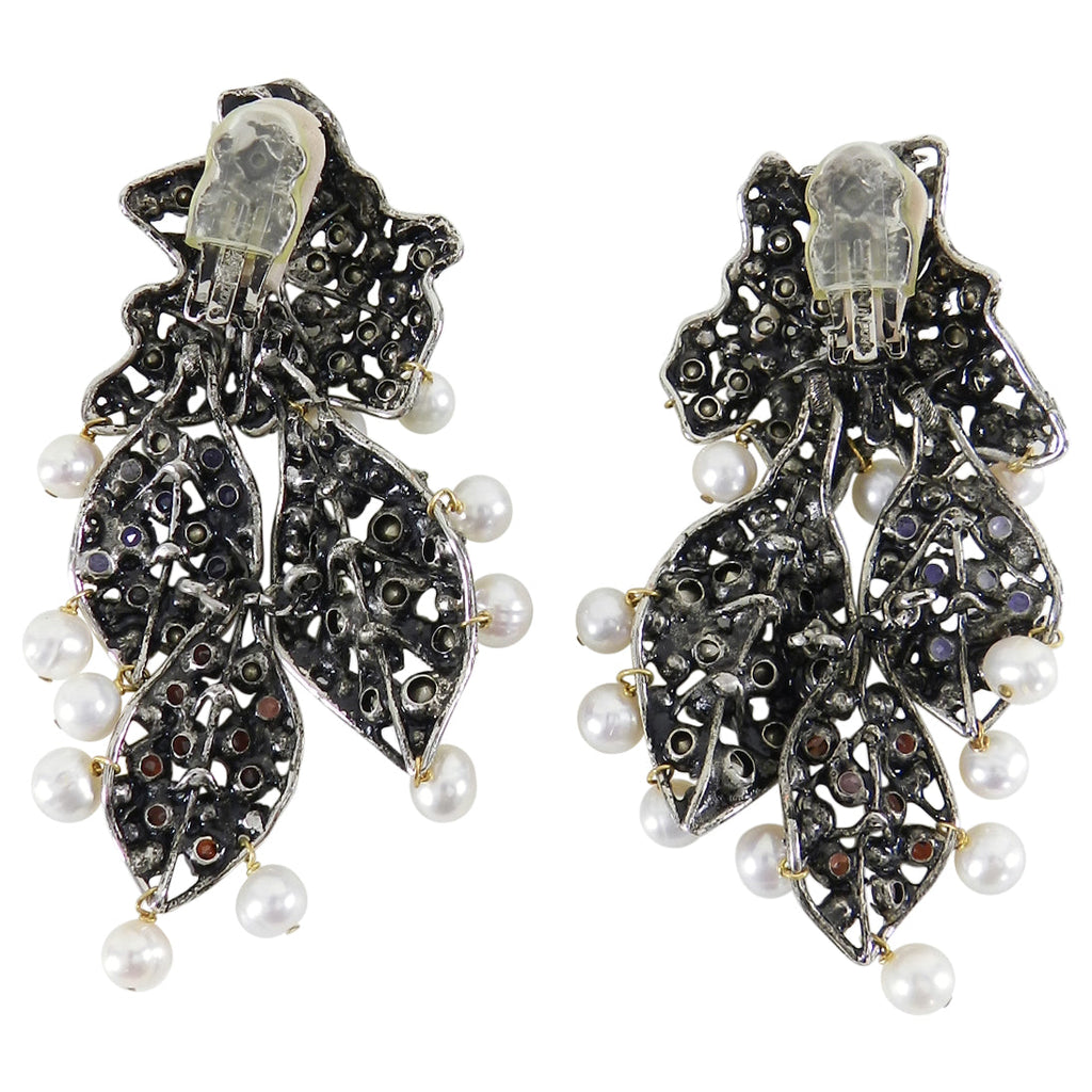 Iradj Moini Crystal and Pearl Segmented Statement Earrings