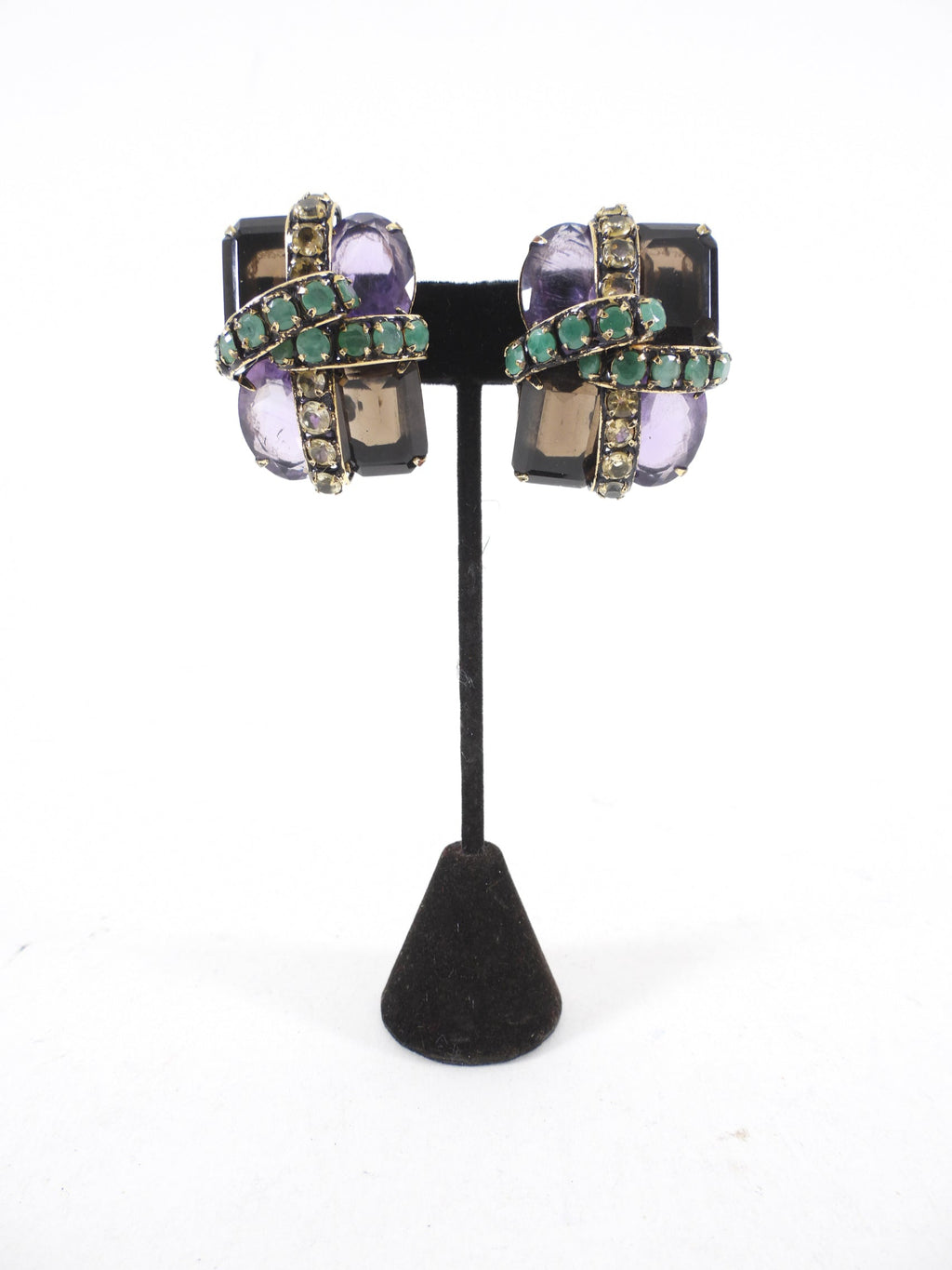 Iradj Moini Large Amethyst Smoky Topaz Citrine Statement Clip Earrings