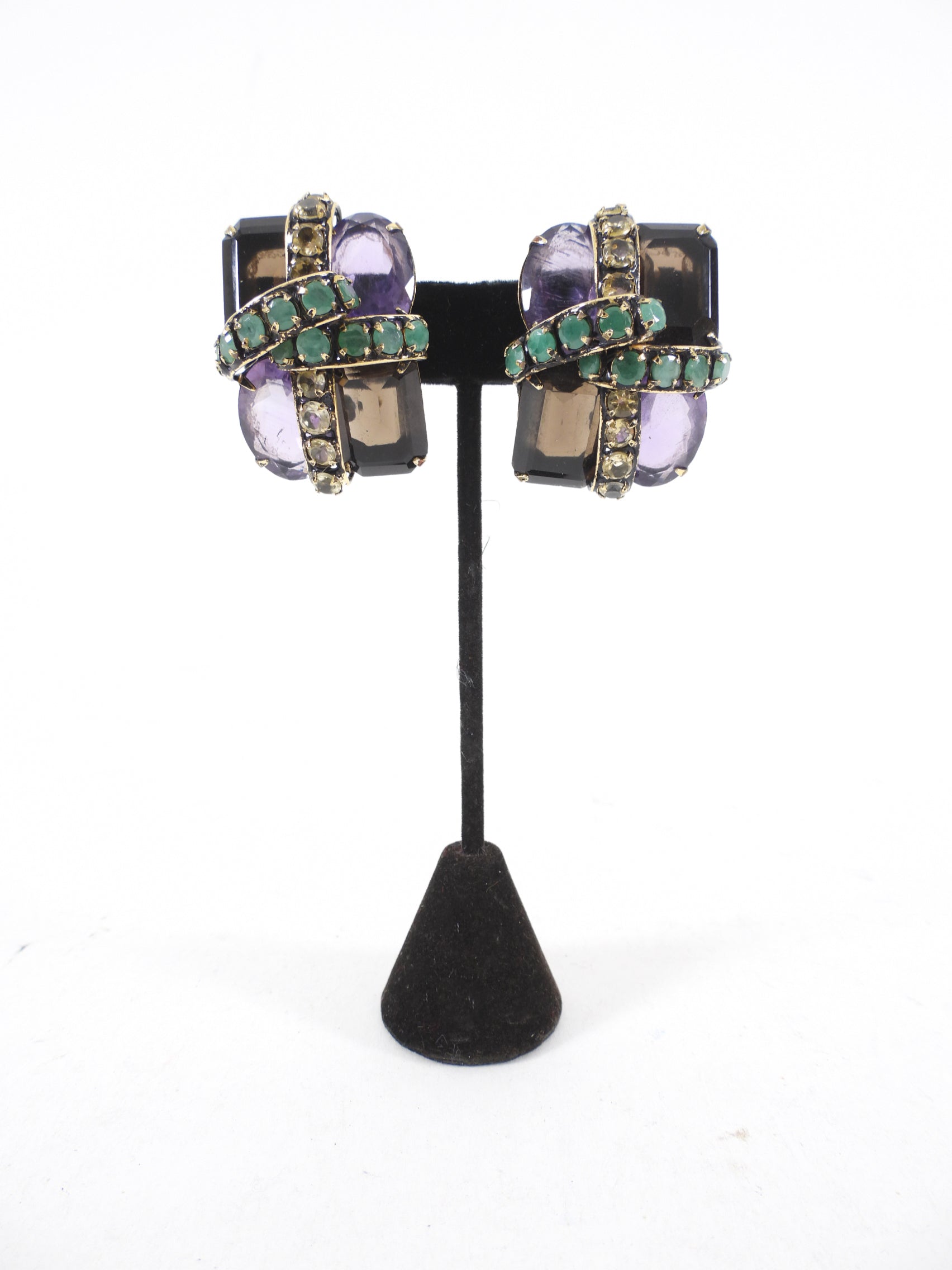 Iradj Moini Large Amethyst Smoky Topaz Citrine Statement Clip Earrings