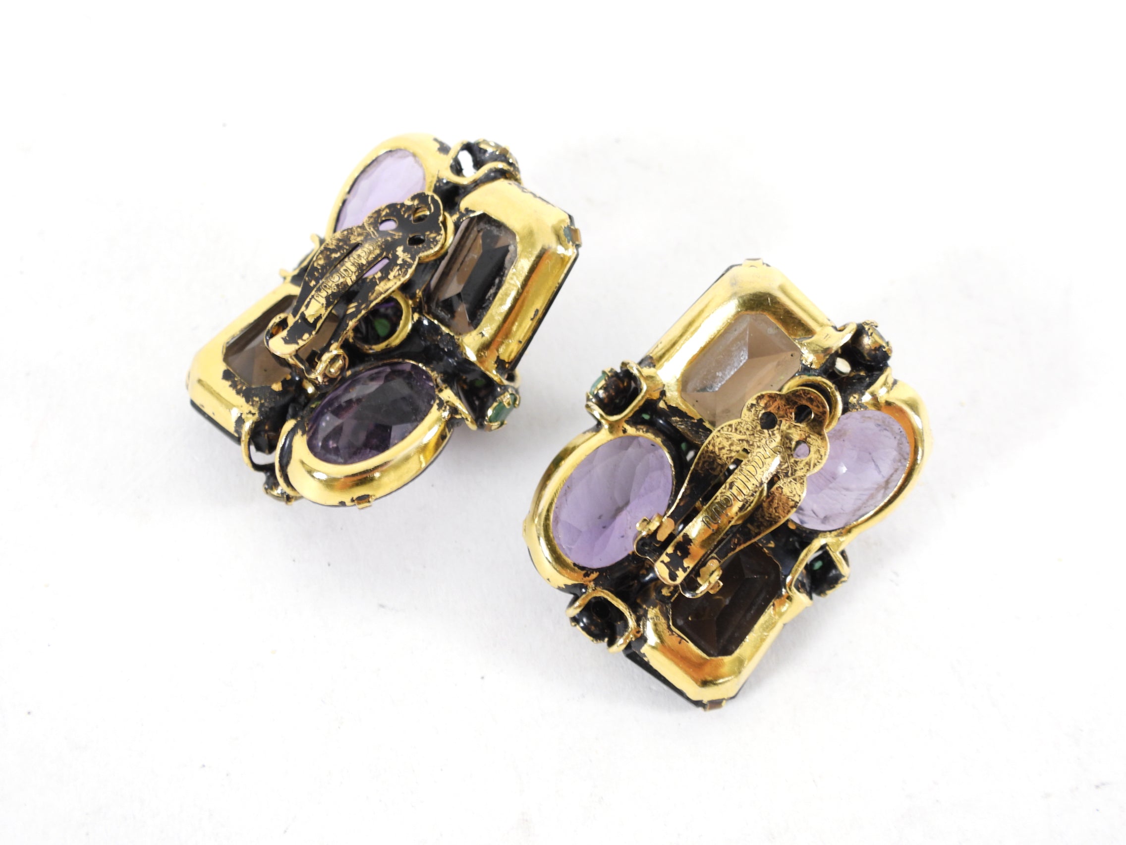 Iradj Moini Large Amethyst Smoky Topaz Citrine Statement Clip Earrings