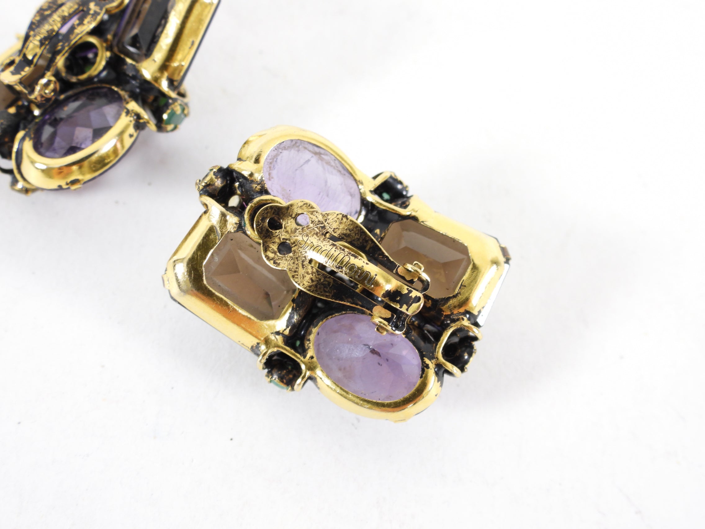 Iradj Moini Large Amethyst Smoky Topaz Citrine Statement Clip Earrings