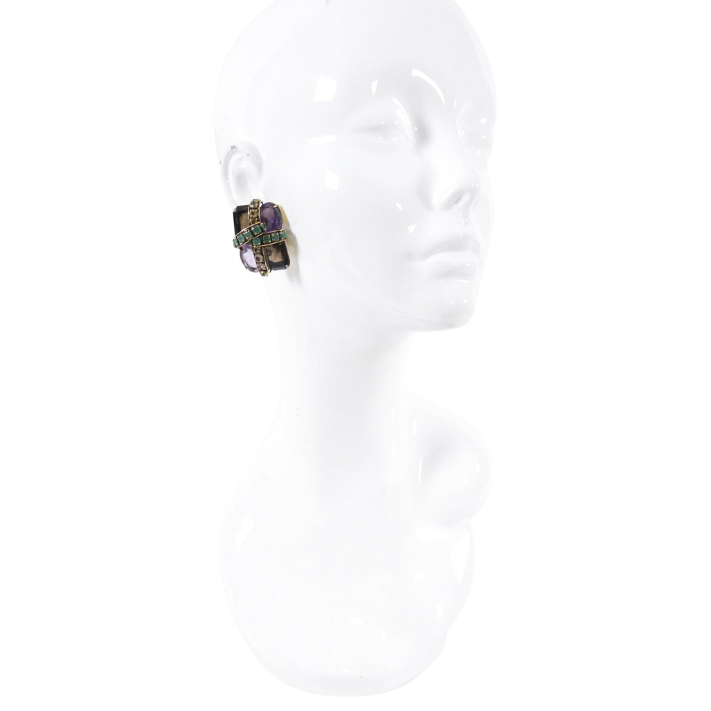 Iradj Moini Large Amethyst Smoky Topaz Citrine Statement Clip Earrings