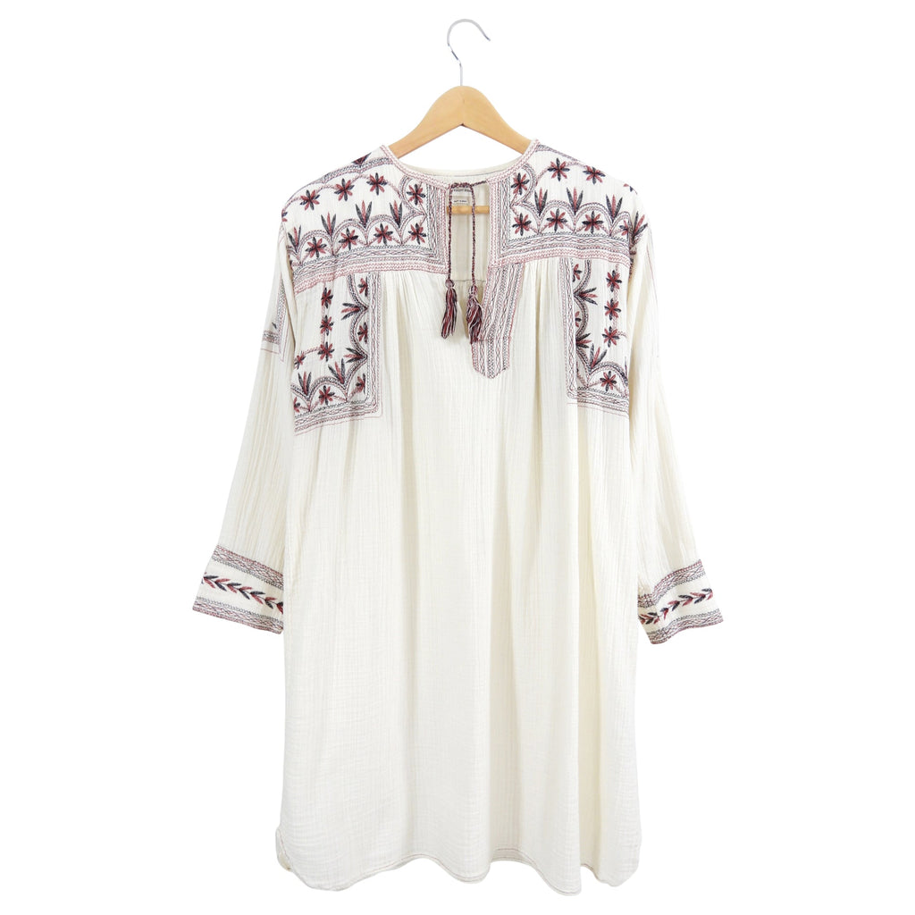 Isabel Marant Etoile Ivory Boho Embroidered Smock Dress - FR40 / M