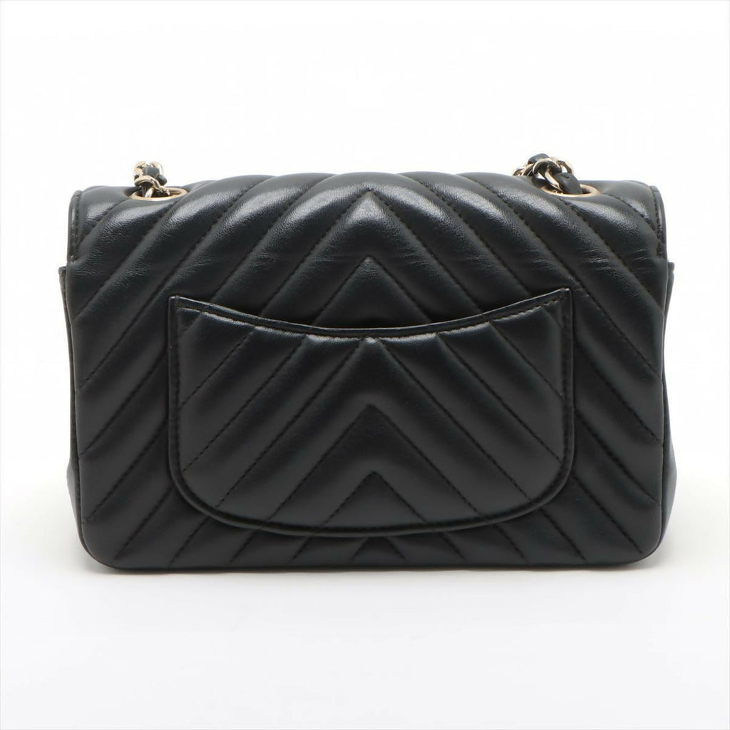 Chanel Black Caviar Flat Chevron Quilted Medium Double Flap Bag