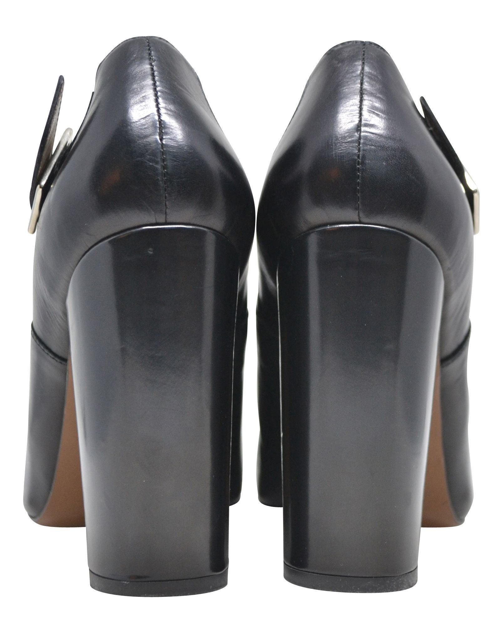 Black Buckled Low Cut Round-Toe Heel Booties