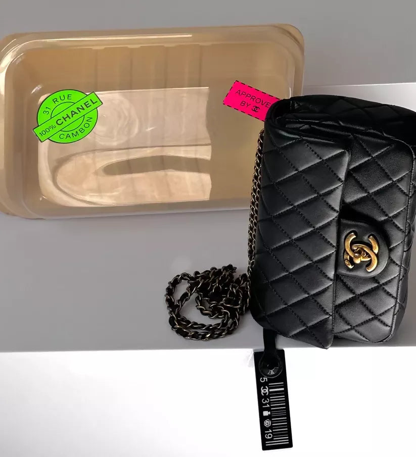 Chanel 2014 Black Lambskin Minaudière “Meat Package” Flap Bag
