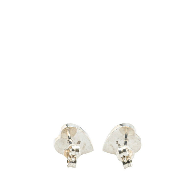Gucci SV925 Heart Motif Stud Earrings Silver