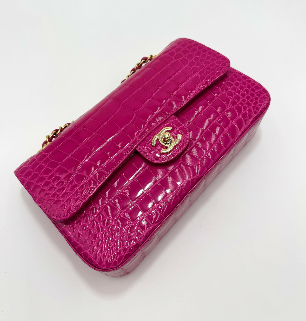 Chanel Vintage Medium Pink Crocodile Flap Bag