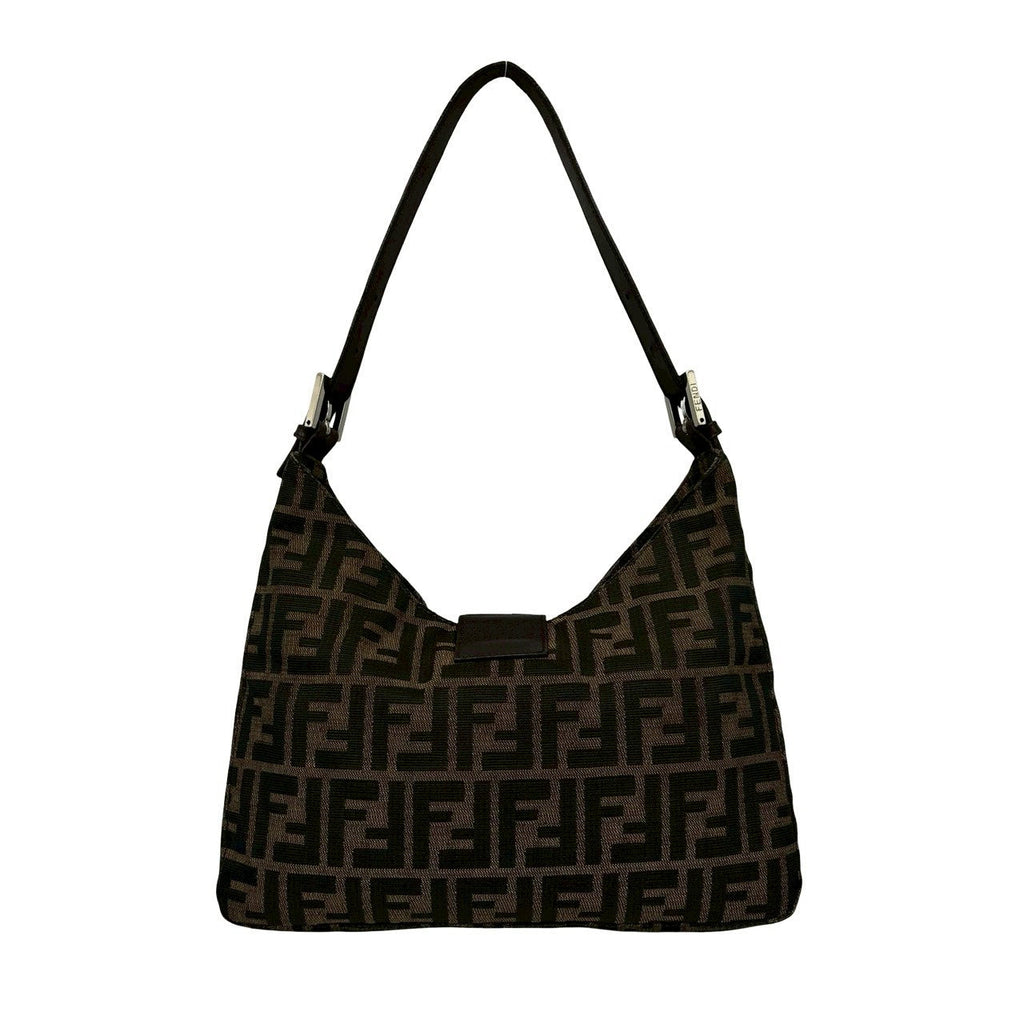 Fendi Mamma Baguette Canvas Leather Shoulder Bag