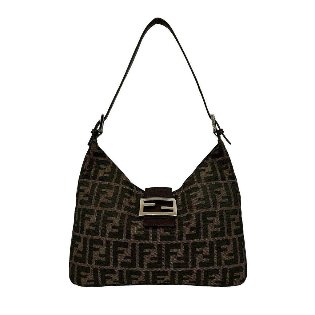 Fendi Mamma Baguette Canvas Leather Shoulder Bag