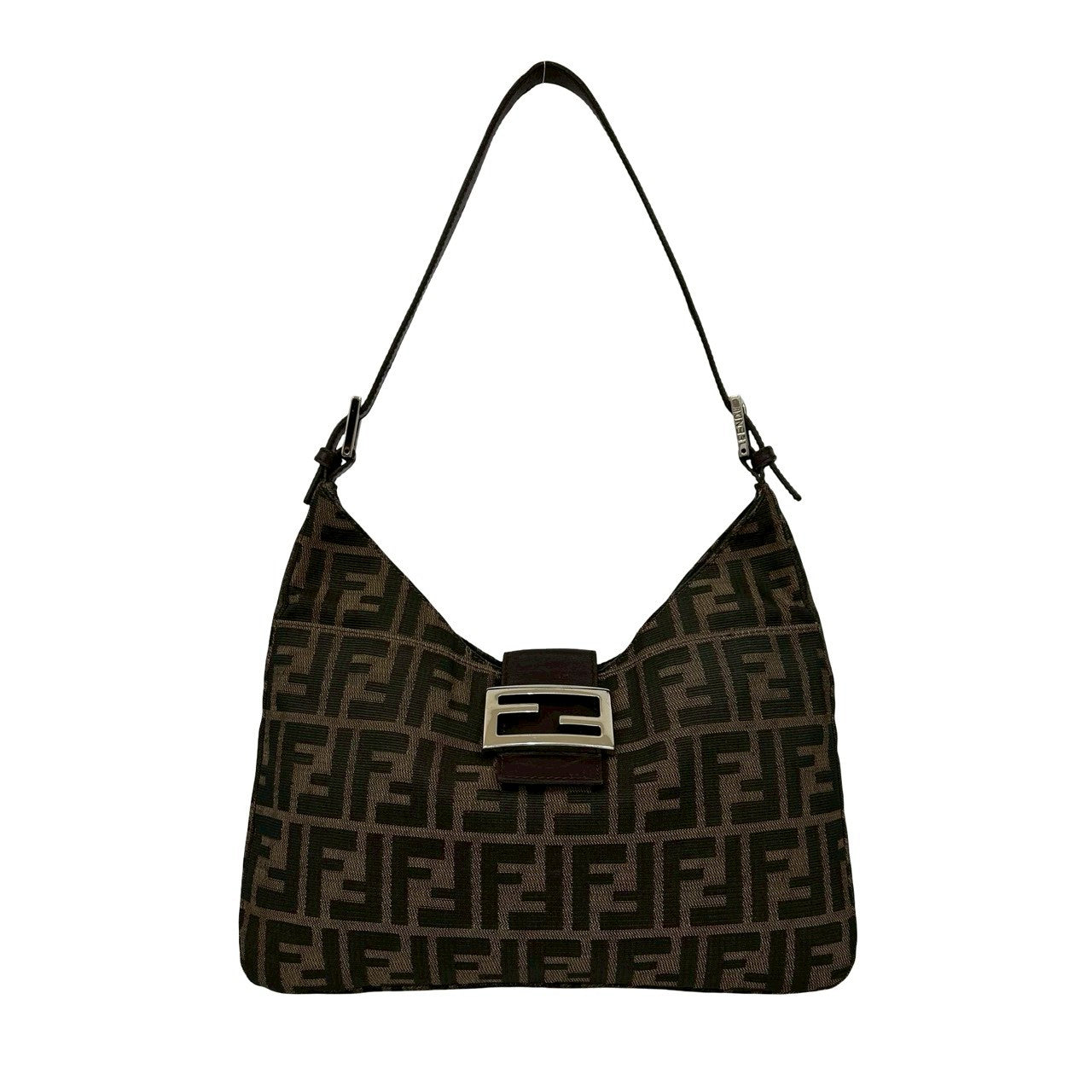 Fendi Mamma Baguette Canvas Leather Shoulder Bag