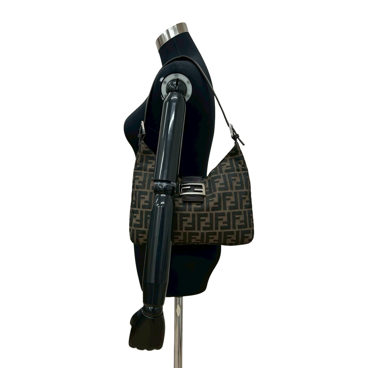 Fendi Mamma Baguette Canvas Leather Shoulder Bag