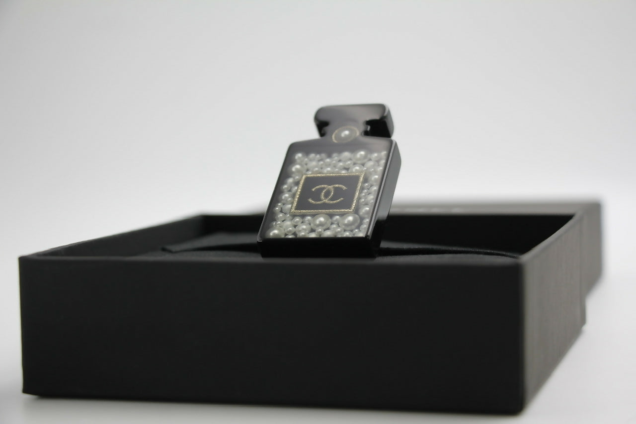 Chanel D18B Black Resin Bubble Perfume Bottle Brooch