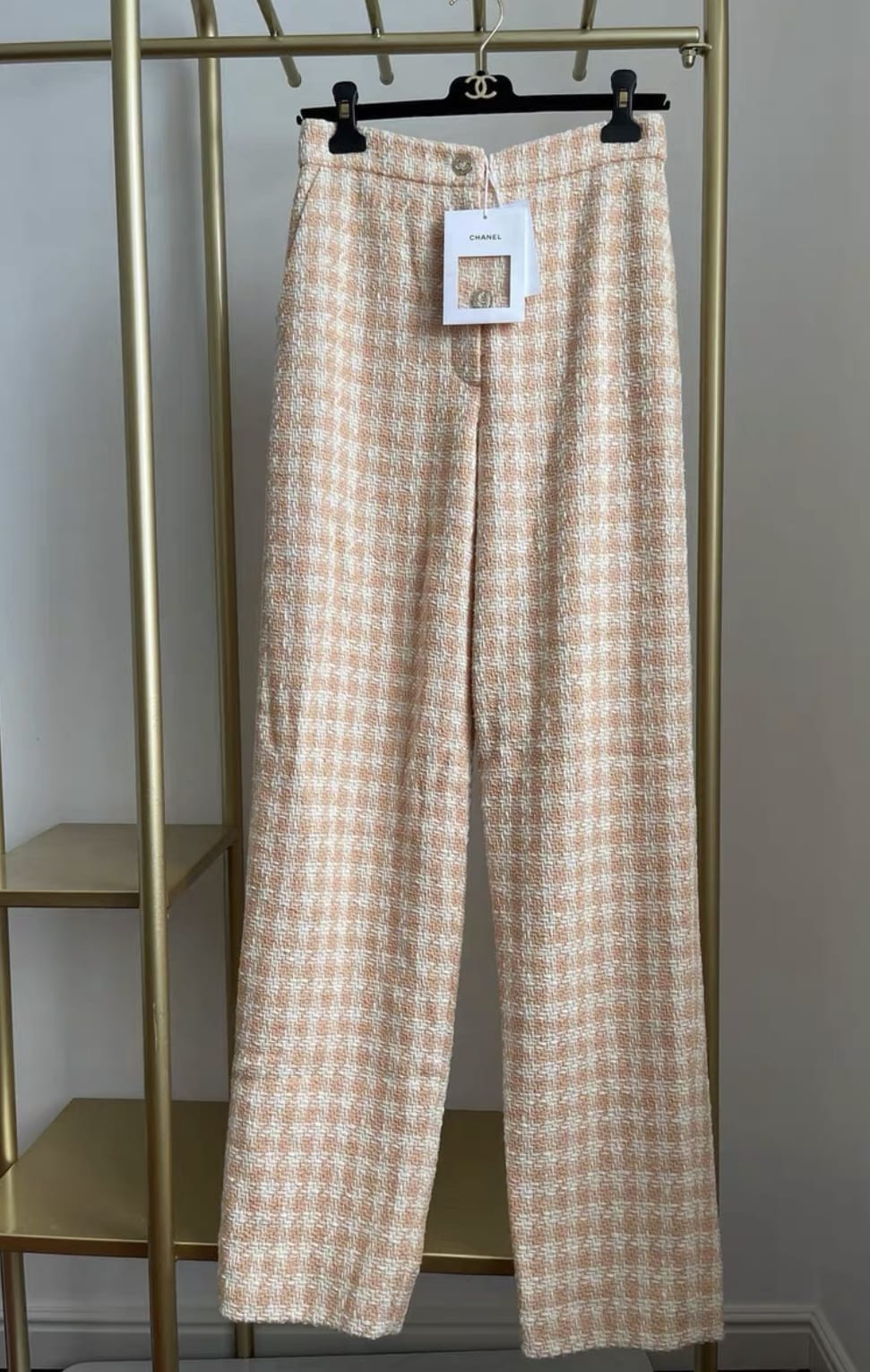 chanel 23s houndstooth light orange plaid pant