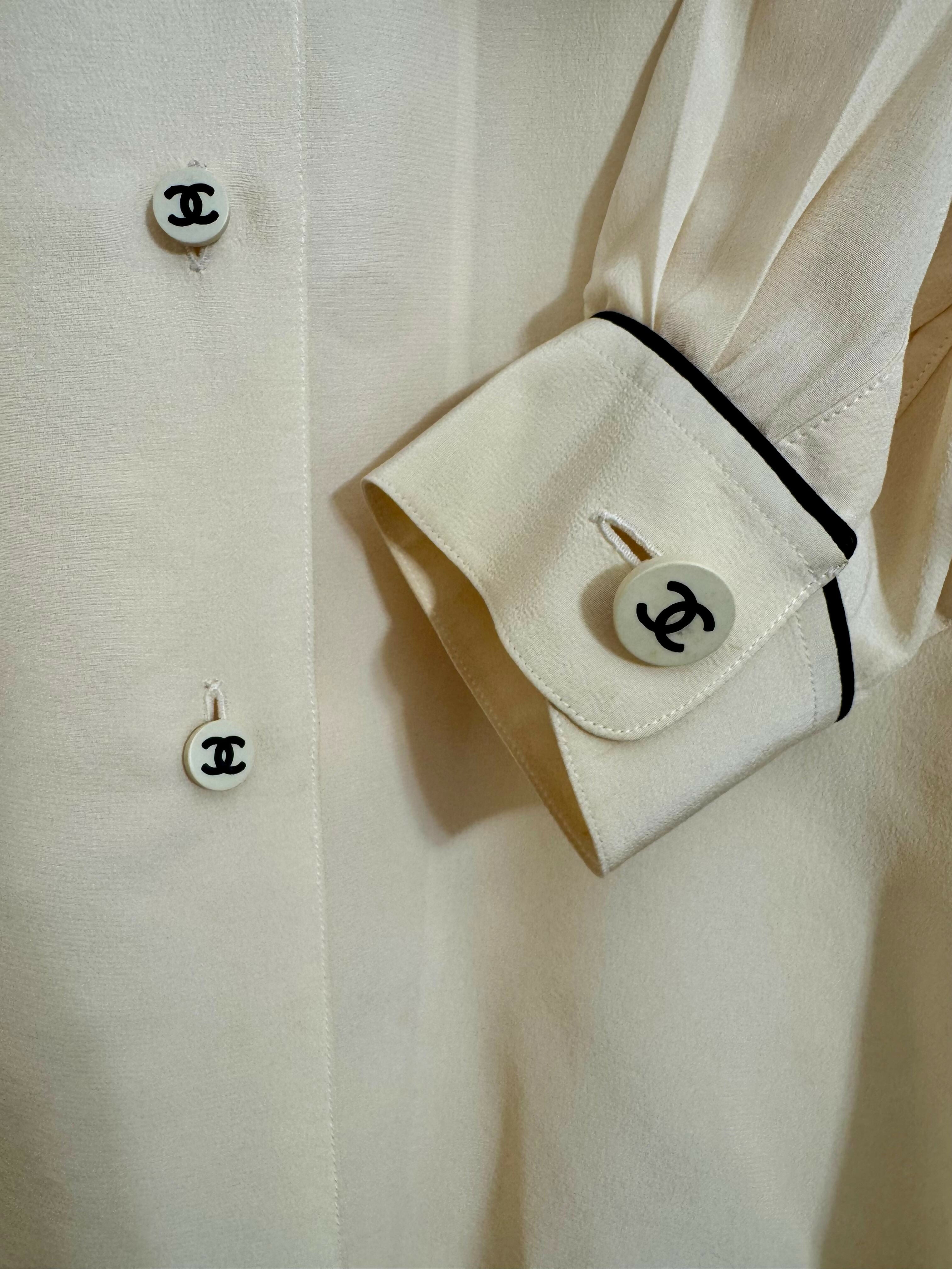 Rare Vintage Chanel Cream Silk Blouse