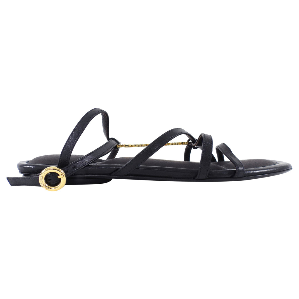 Jacquemus Black Leather Flat Pralu Logo Sandals - 37
