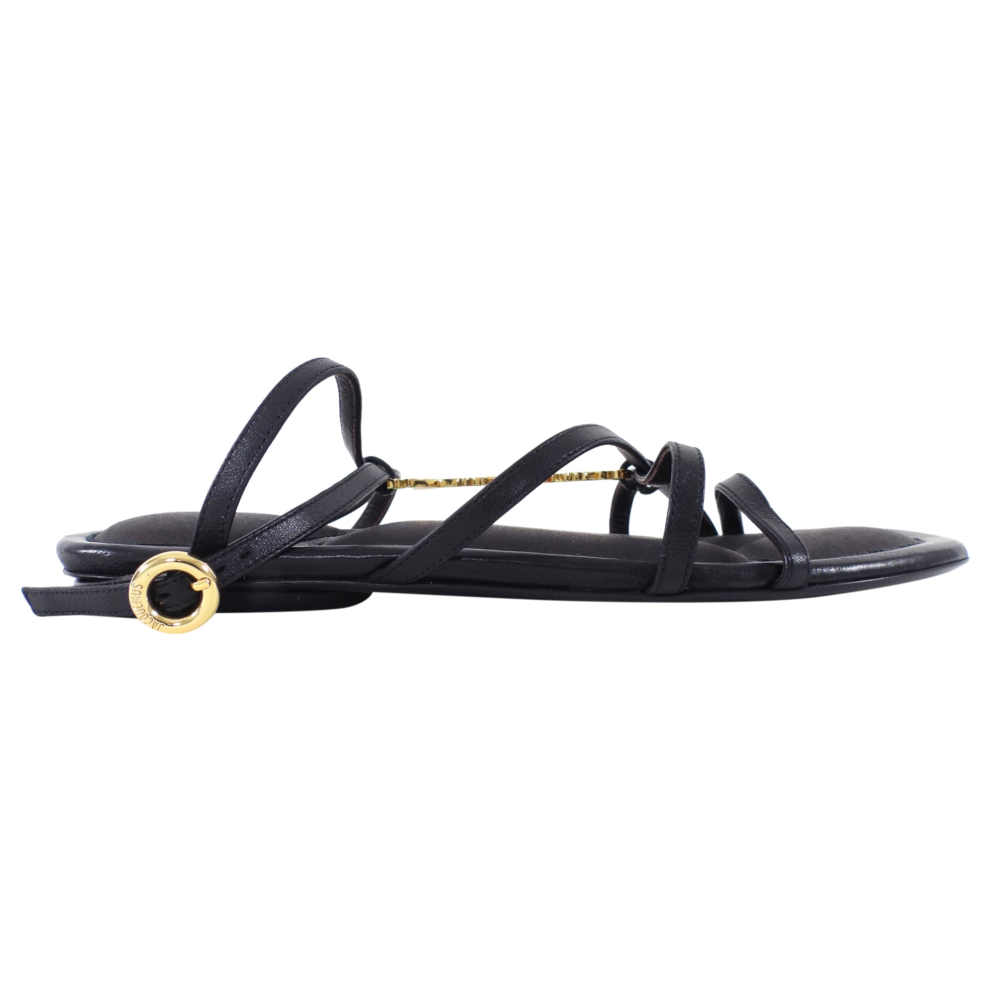 Jacquemus Black Leather Flat Pralu Logo Sandals - 37