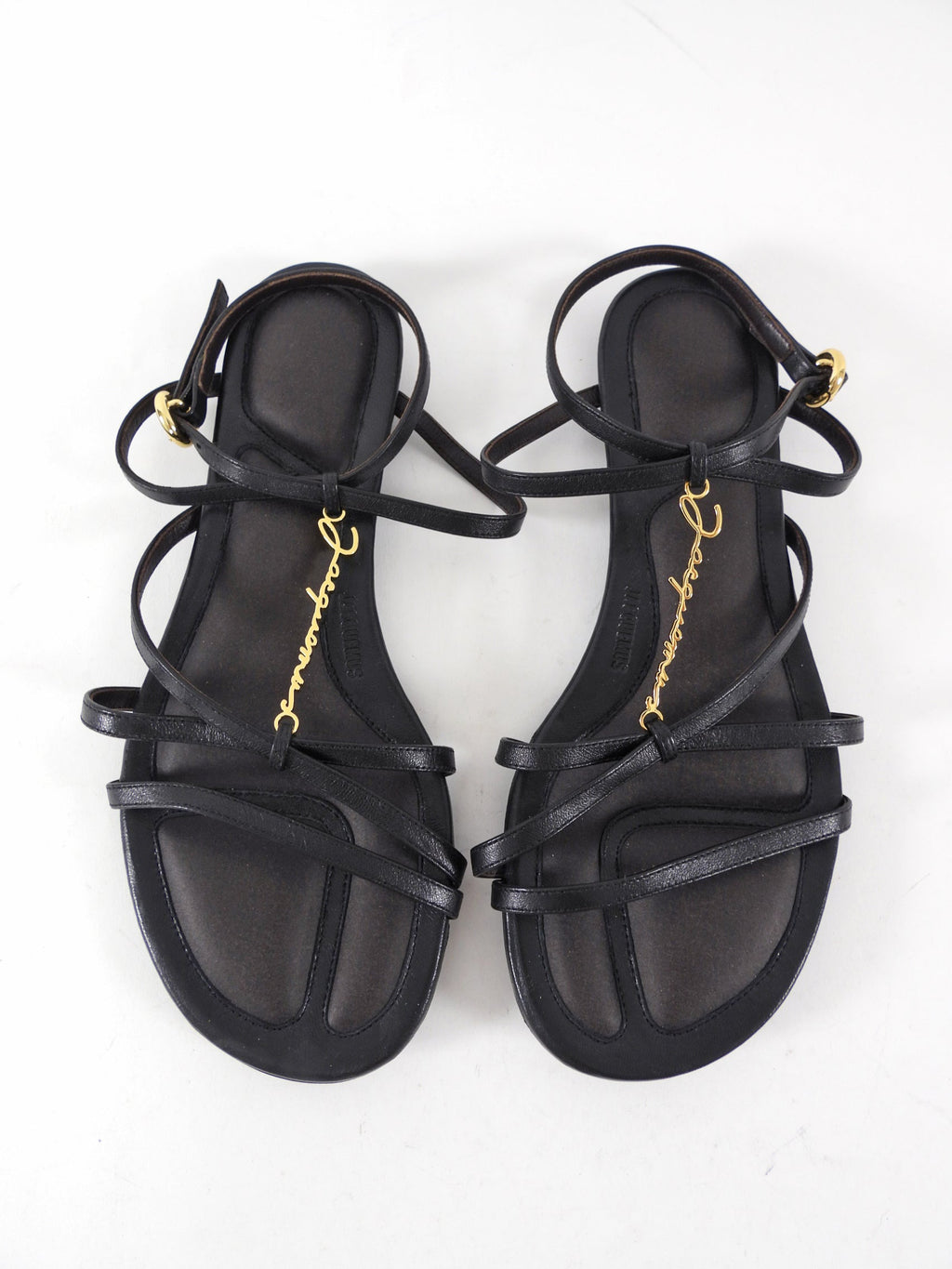 Jacquemus Black Leather Flat Pralu Logo Sandals - 37