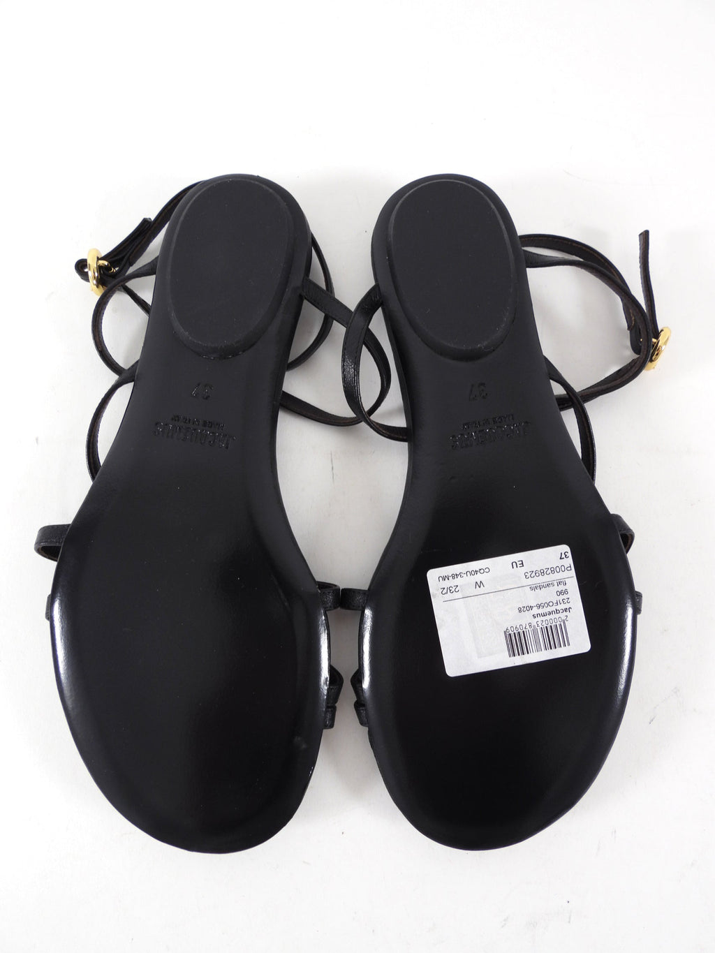 Jacquemus Black Leather Flat Pralu Logo Sandals - 37