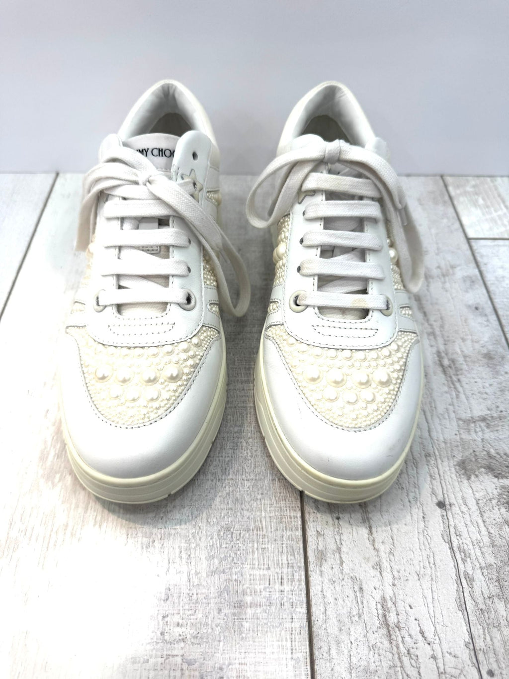 JIMMY CHOO HAWAII F LOW TOP CALFSKIN LEATHER TRAINERS