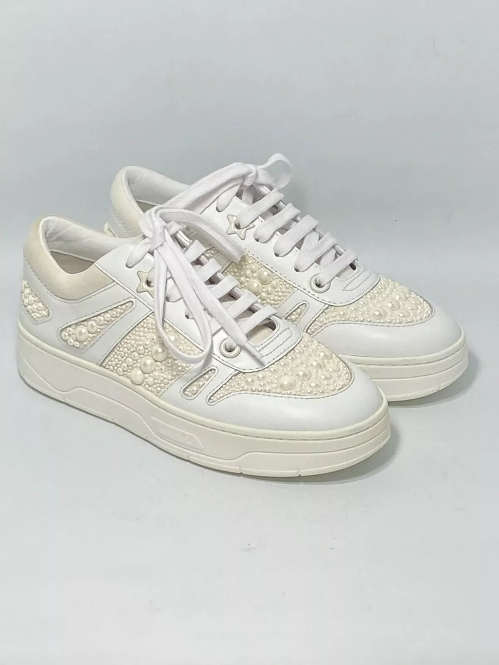 JIMMY CHOO HAWAII F LOW TOP CALFSKIN LEATHER TRAINERS