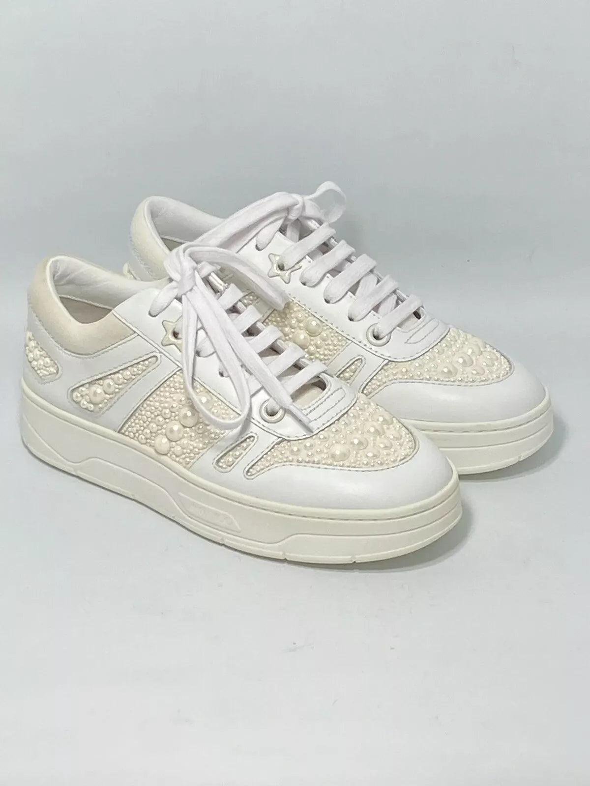 JIMMY CHOO HAWAII F LOW TOP CALFSKIN LEATHER TRAINERS