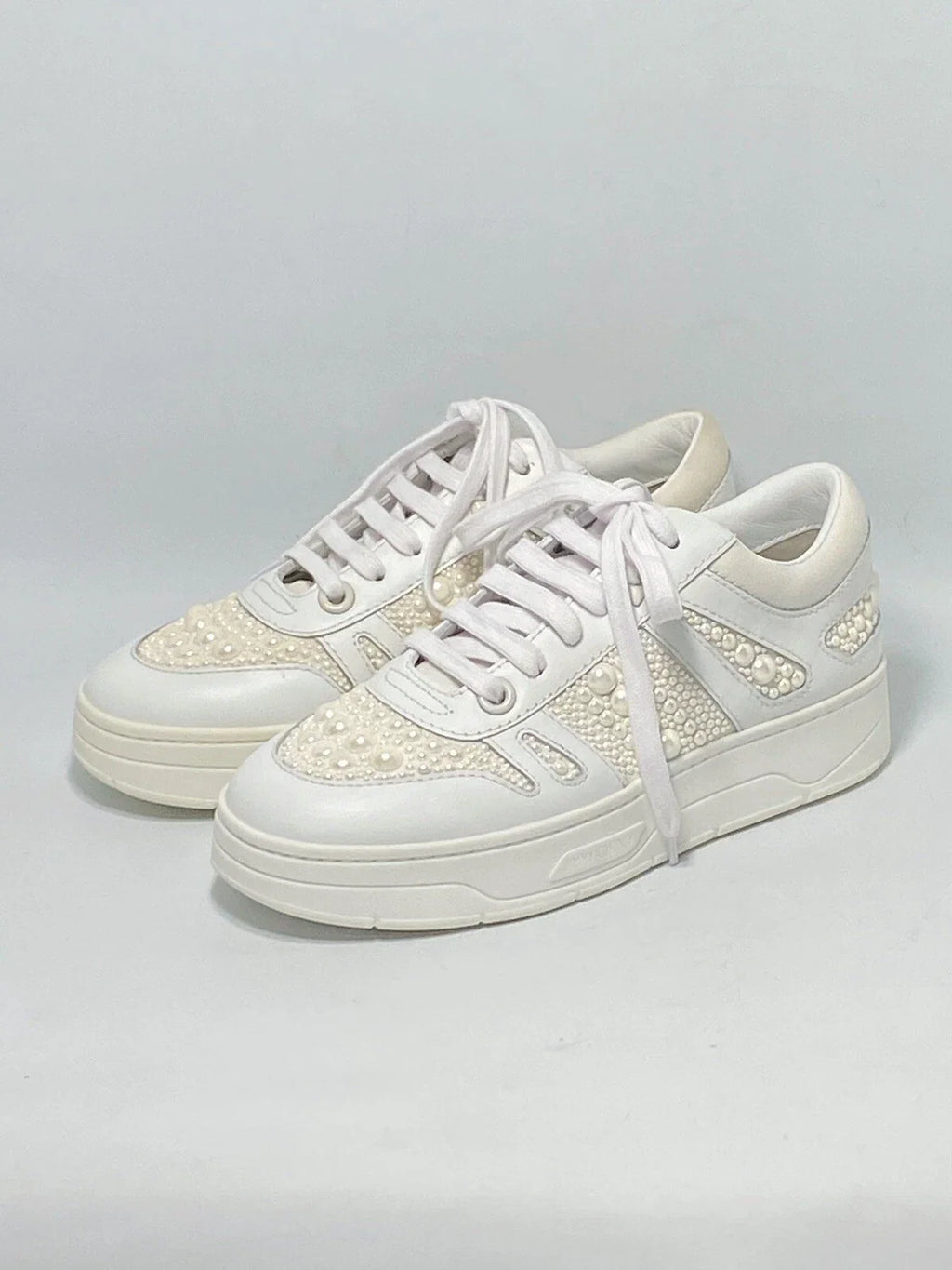 JIMMY CHOO HAWAII F LOW TOP CALFSKIN LEATHER TRAINERS
