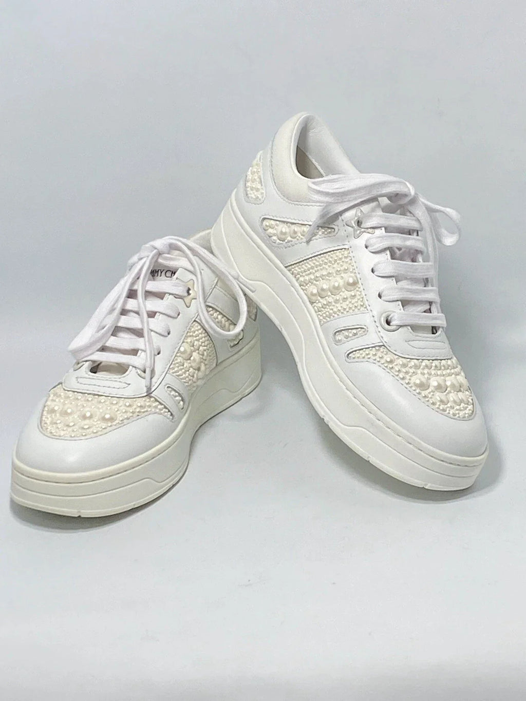 JIMMY CHOO HAWAII F LOW TOP CALFSKIN LEATHER TRAINERS
