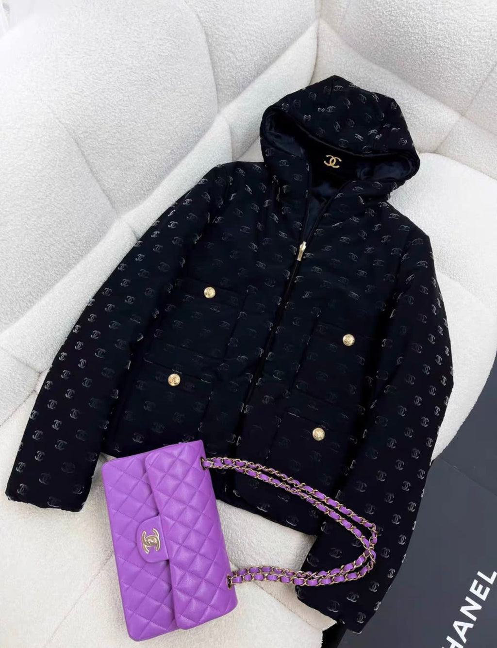 Chanel 22N double-sided full logo black ski suit down jacket