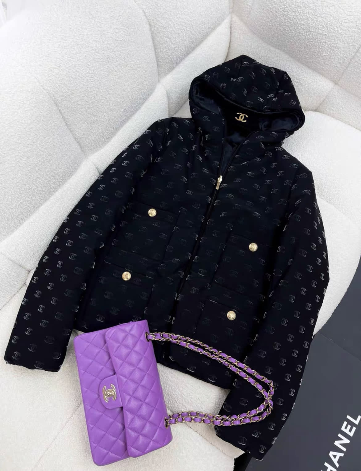 Chanel 22N double-sided full logo black ski suit down jacket
