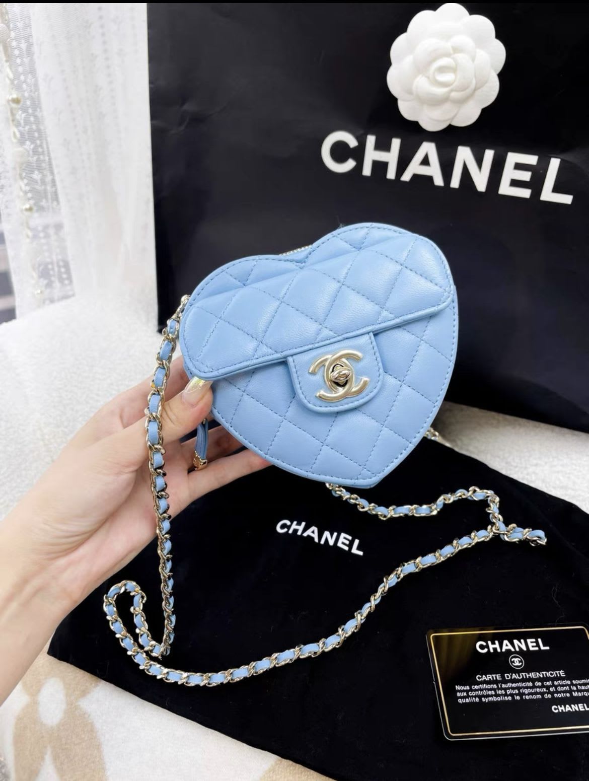 Chanel 22S baby blue small heart bag