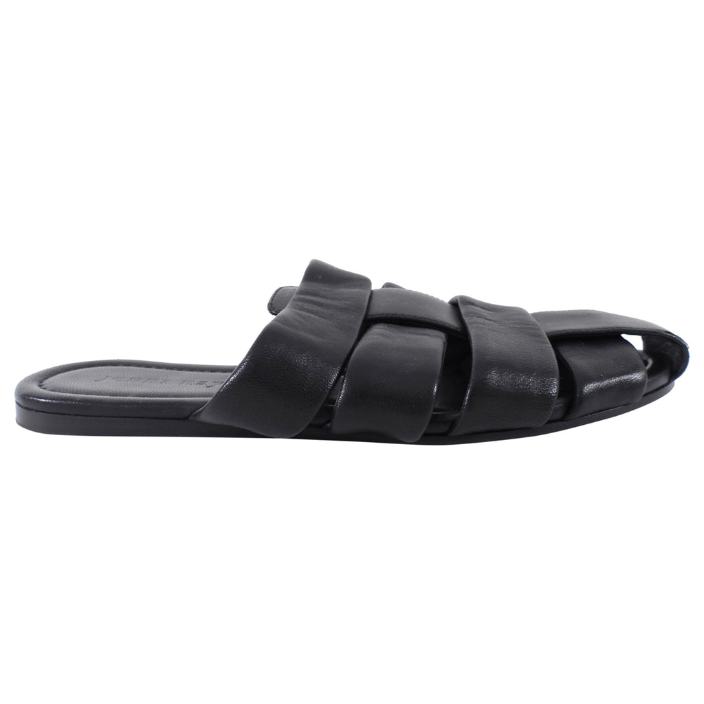 Jenni Kayne Black Leather Woven Flat Mules - 37
