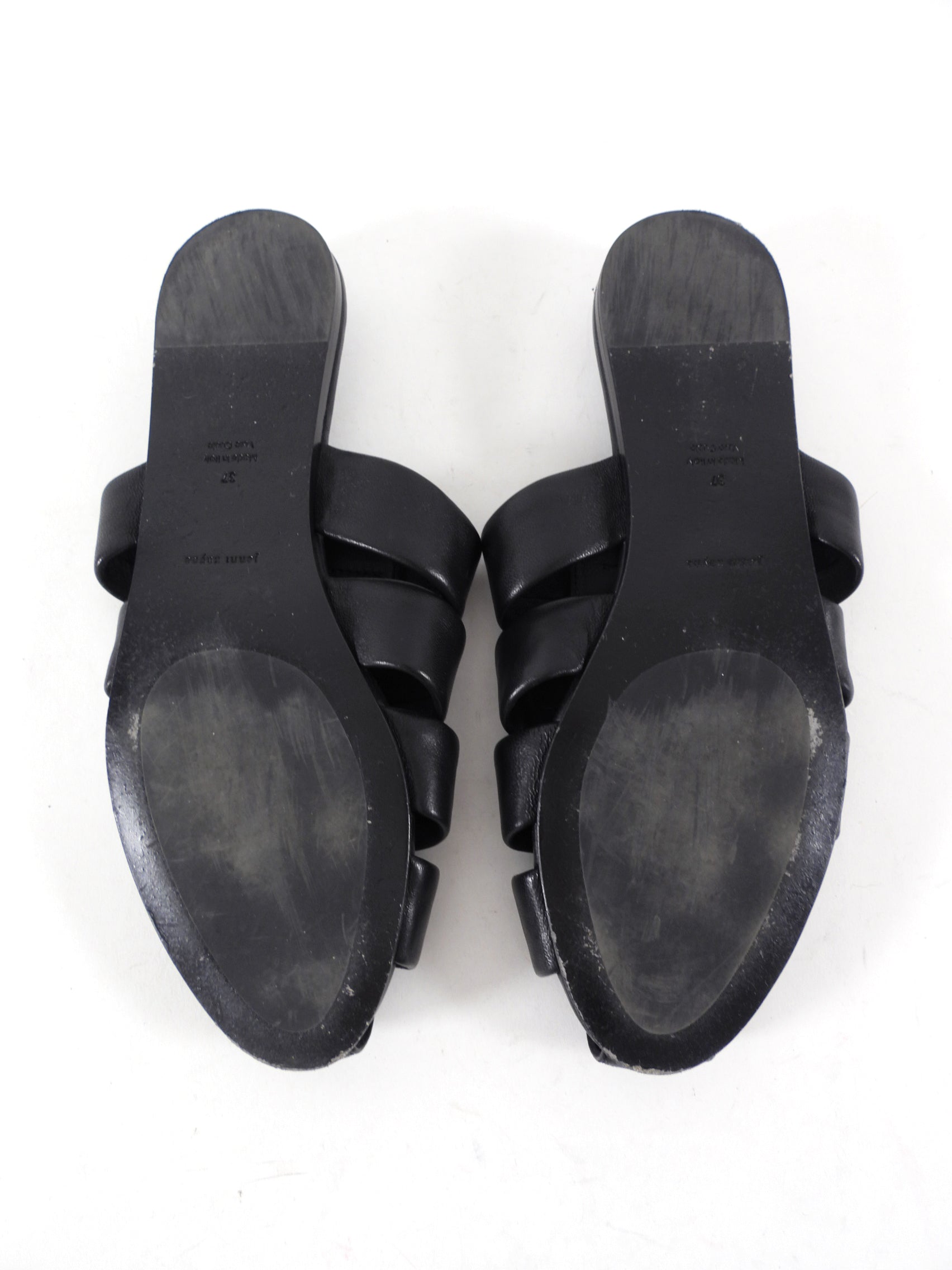 Jenni Kayne Black Leather Woven Flat Mules - 37