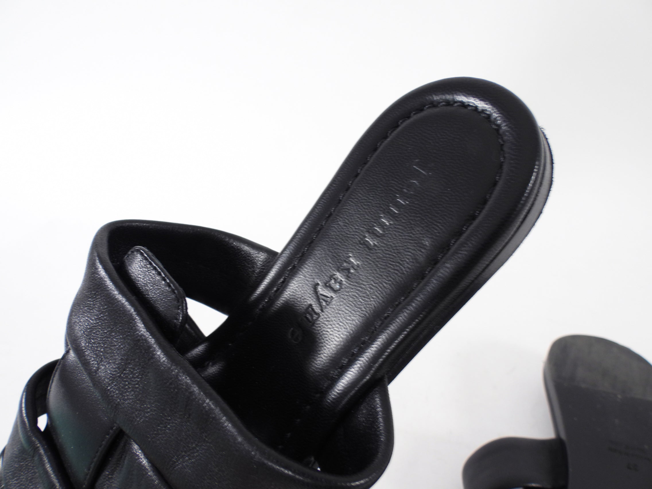 Jenni Kayne Black Leather Woven Flat Mules - 37