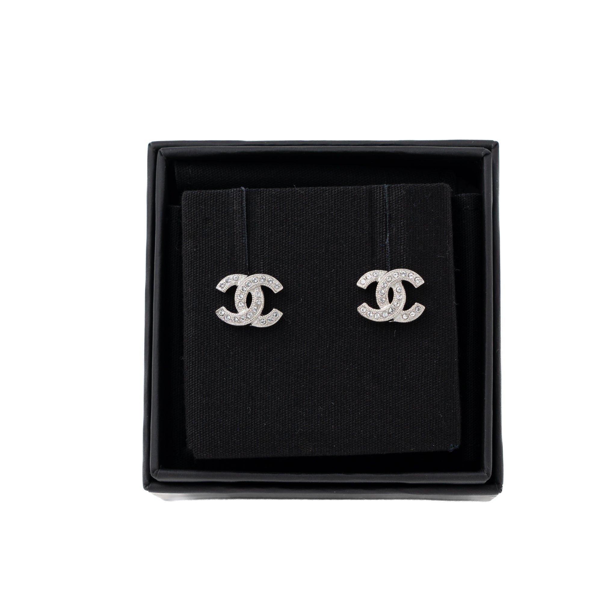 Chanel Classic Mini CC Logo Earrings Silver Tone
