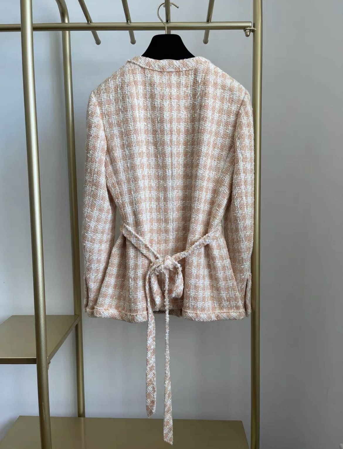 chanel 23s houndstooth light orange plaid jacket size 36