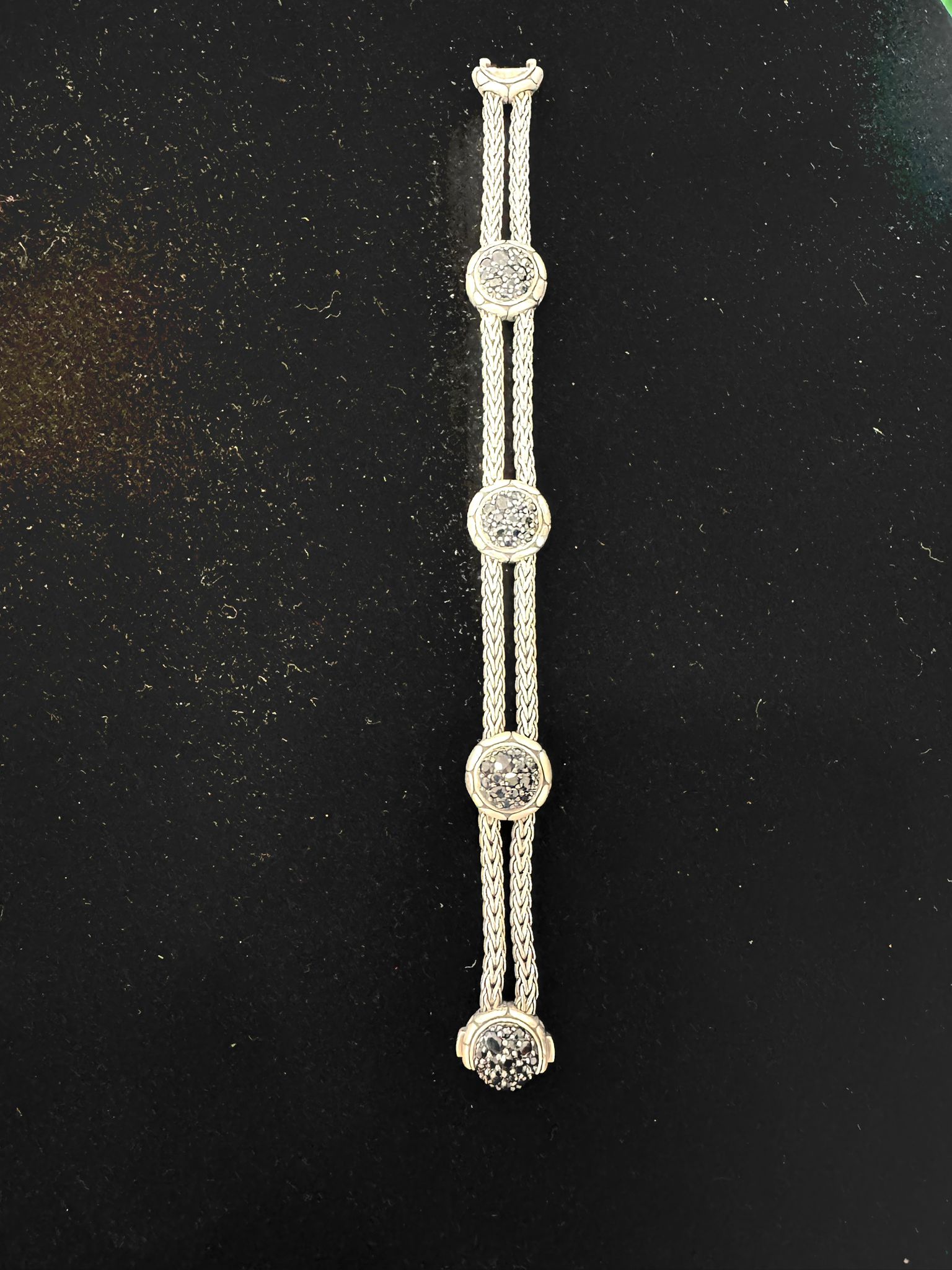 JOHN HARDY STERLING SILVER BLACK SAPPHIRE 4 STATION BRACELET